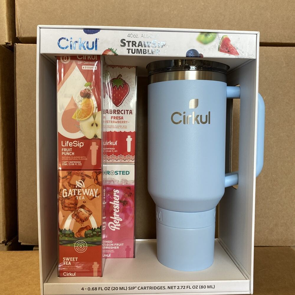 Cirkul 40oz Raindrop Tumbler Starter Kit + 4 Flavor Cartridges - Blue